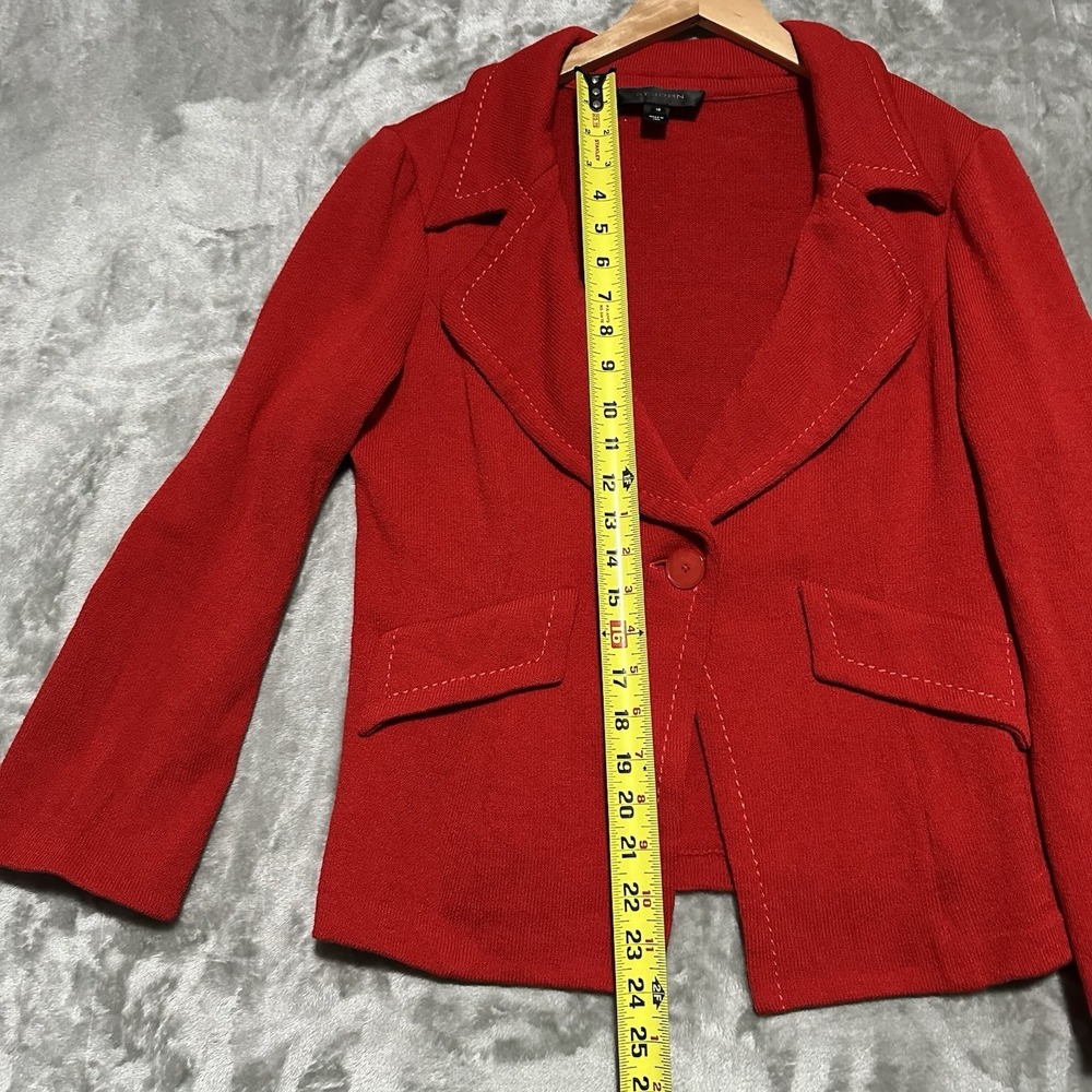 St John Collection Santana Knit Single Button Blazer Jacket Womens Sz 10 Red USA - Picture 7 of 10